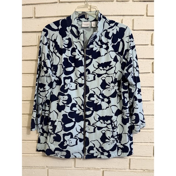 Chico's Jackets & Blazers - Chicos Weekends 1 Blue Floral Lightweight‎ Zip Up Jacket Size Meduim